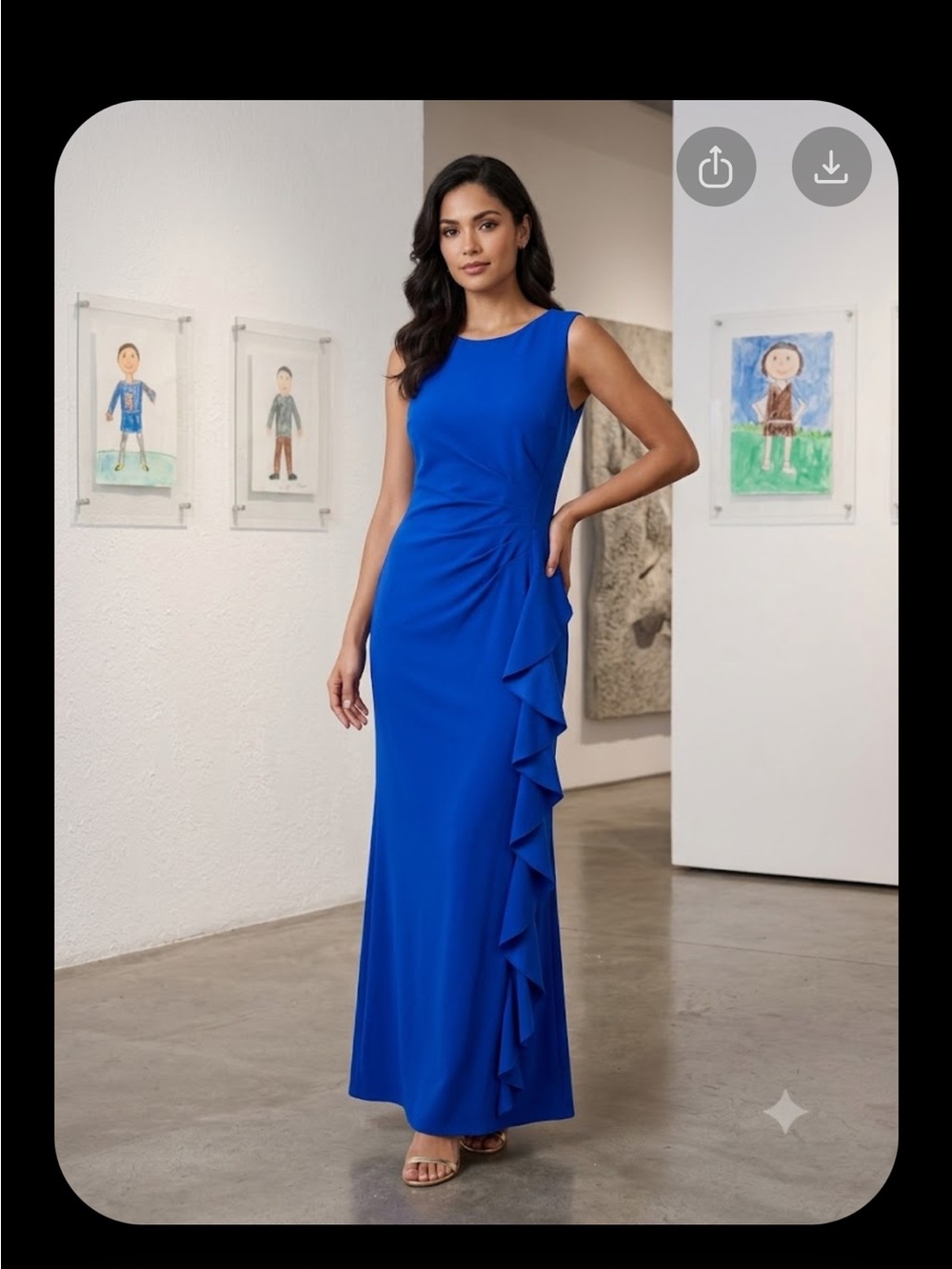 Sleeveless Cobalt Blue Maxi Dress with Side Ruffle